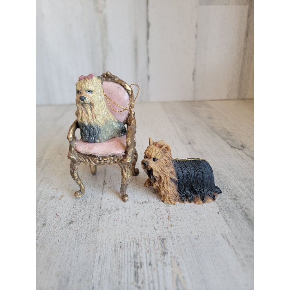 vintage Yorkshire terrier chair set dog ornament Xmas pet puppy‎